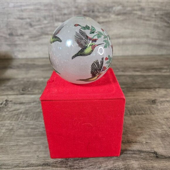 Vintage 1990 Bill Yee Inside Painted Glass Floral Hummingbird Ornament - Picture 8 of 10